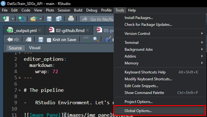 Tools>Global Options…